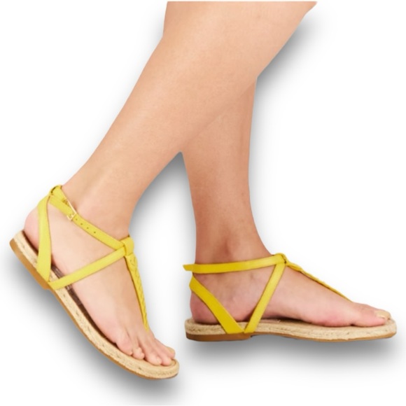 JACK ROGERS Yellow Ankle Strap Sandals with woven Jute Footbed NWT BOX 6.5M - Picture 4 of 16